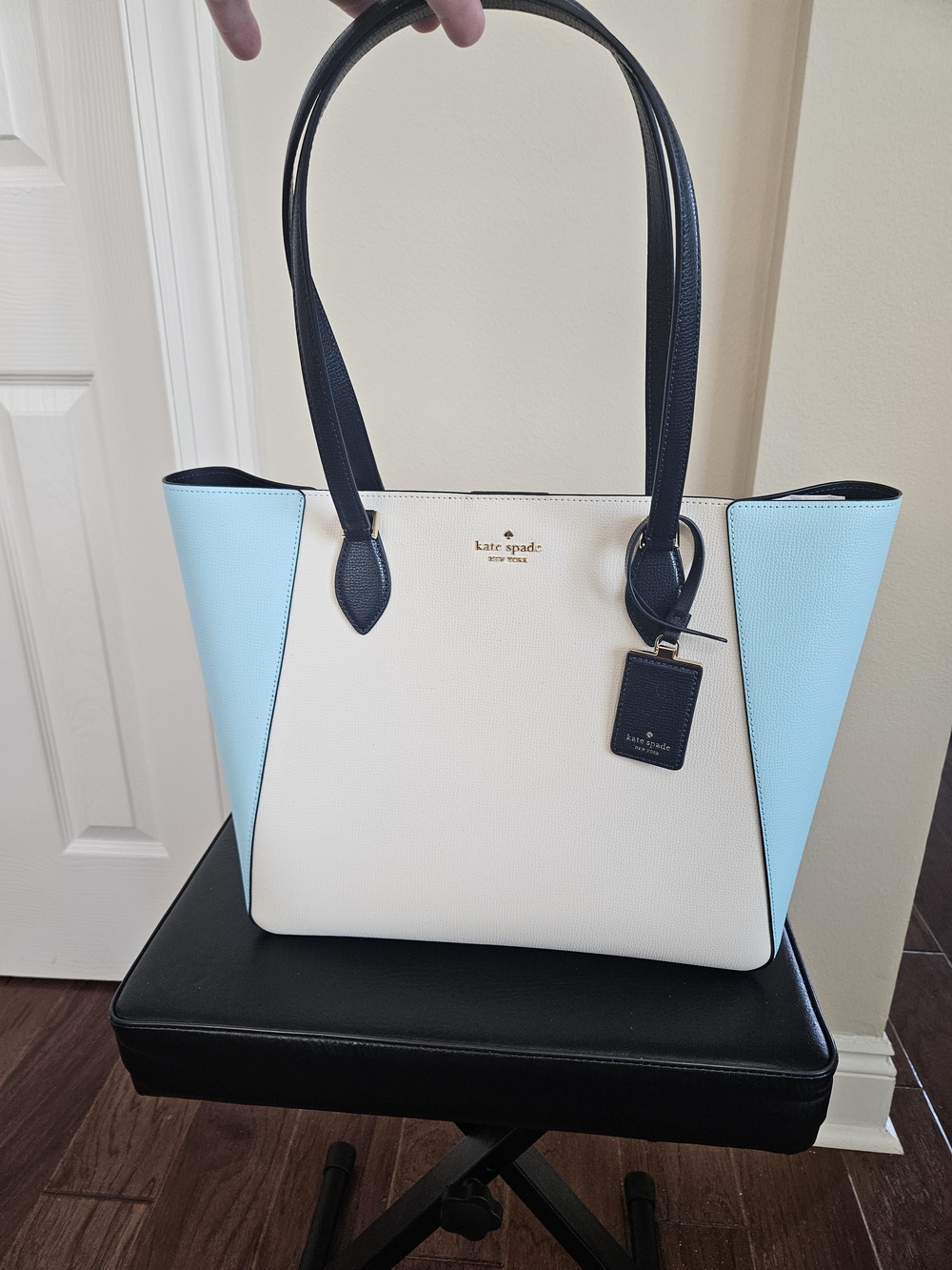 kate spade Two-Tone Leather Tote in White & Light Blue